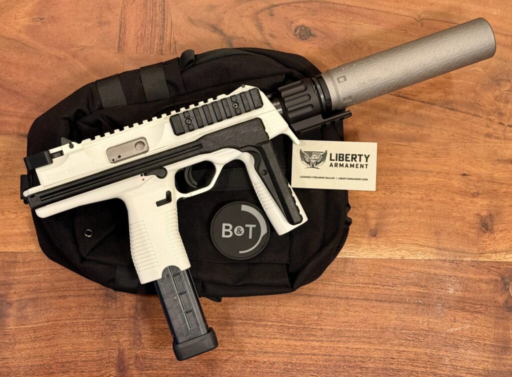 B&T TP9-SBR-White-9mm W/ Print-X Ti Full Size Suppressor